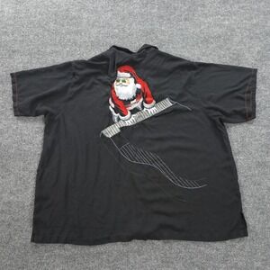 Tori Richard Shirt Mens 3XL Black 100% Silk Santa Claus Piano Christmas Camp‎